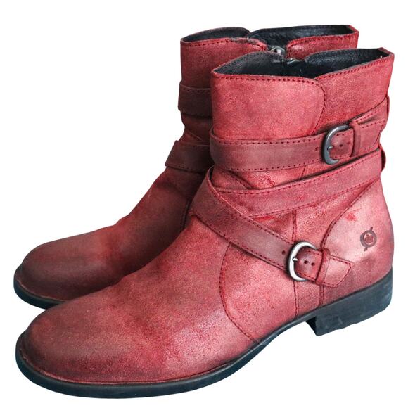 Born Mcmillan Womens Ankle Boot 9 Oxblood Red Leather Buckle Flat Low Heel - Picture 1 of 8